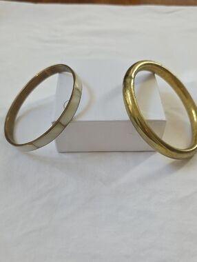 Vintage Brass And Mother Of Pearl Inlay And Gold ToneBangle Set